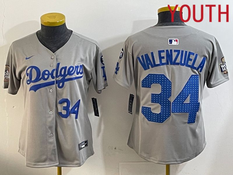 Youth Los Angeles Dodgers #34 Valenzuela Grey Game 2024 Nike MLB Jersey style 12054